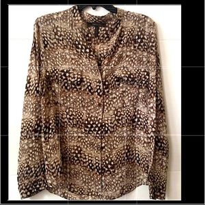 BCBGMaxAzria Silk Button Down Semi Sheer Top